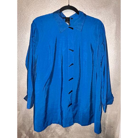 Ali Miles Lagenlook Minimalist Business Office Blue Large Front Button Tunic Top - Picture 1 of 10